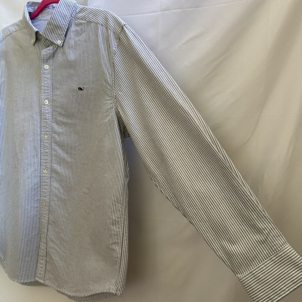 Vineyard Vines Whale Shirt Men's Large‎ Charcoal Pinstripes Button Down Casual - Picture 3 of 10